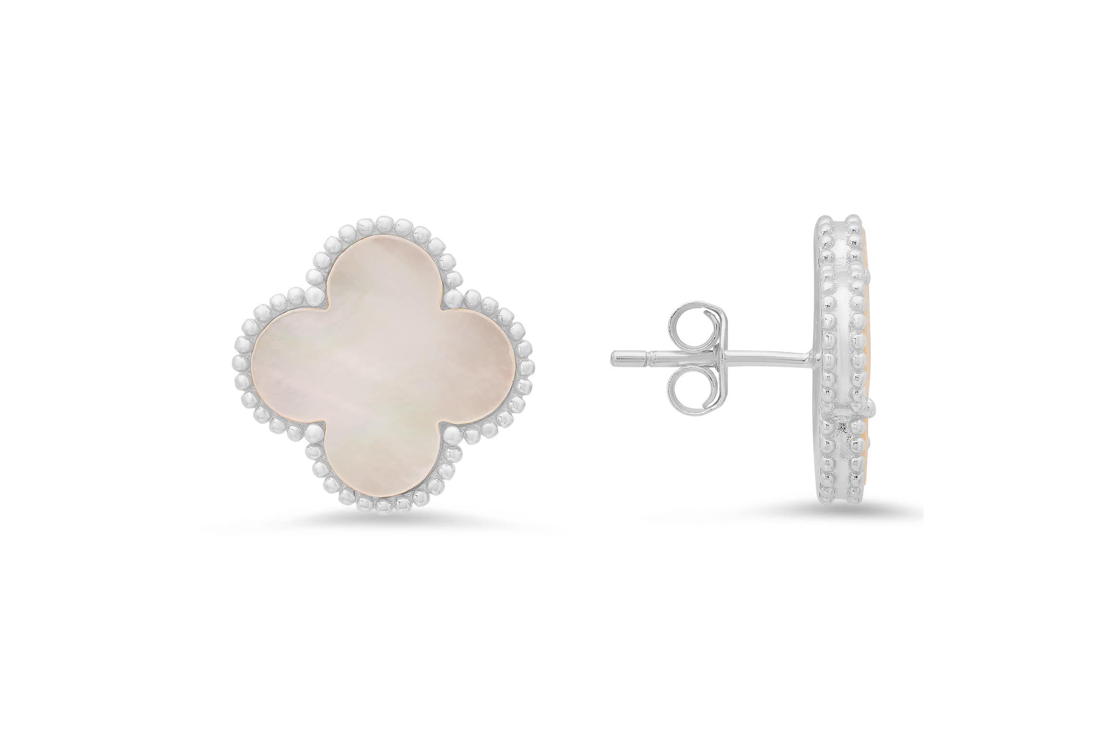 Sterling Silver Mother of Pearl Clover Stud Earrings