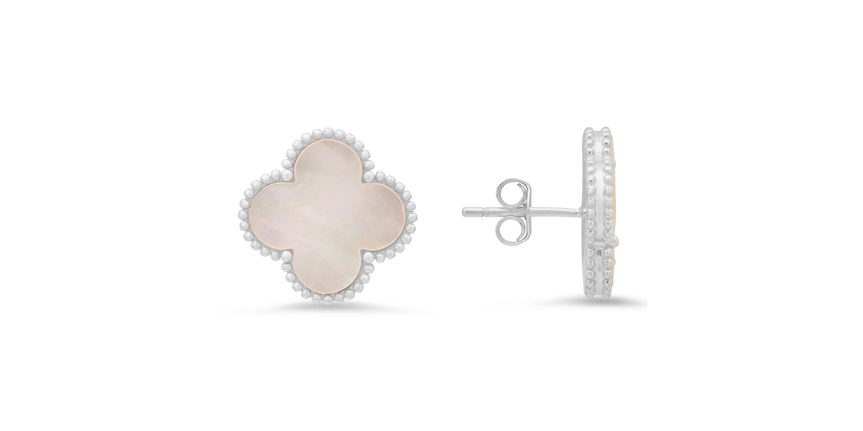 Sterling Silver Mother of Pearl Clover Stud Earrings
