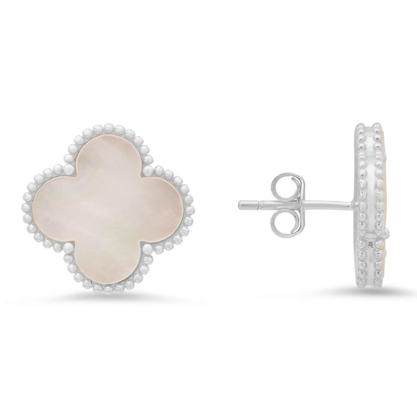 Sterling Silver Mother of Pearl Clover Stud Earrings