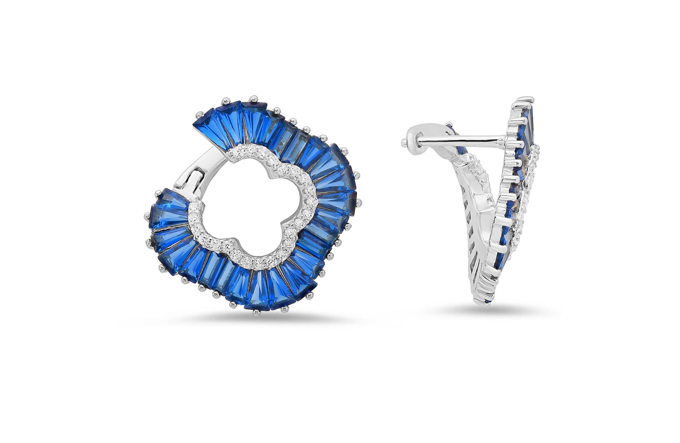 Sterling Silver Sapphire Clover Statement Hoop Earrings
