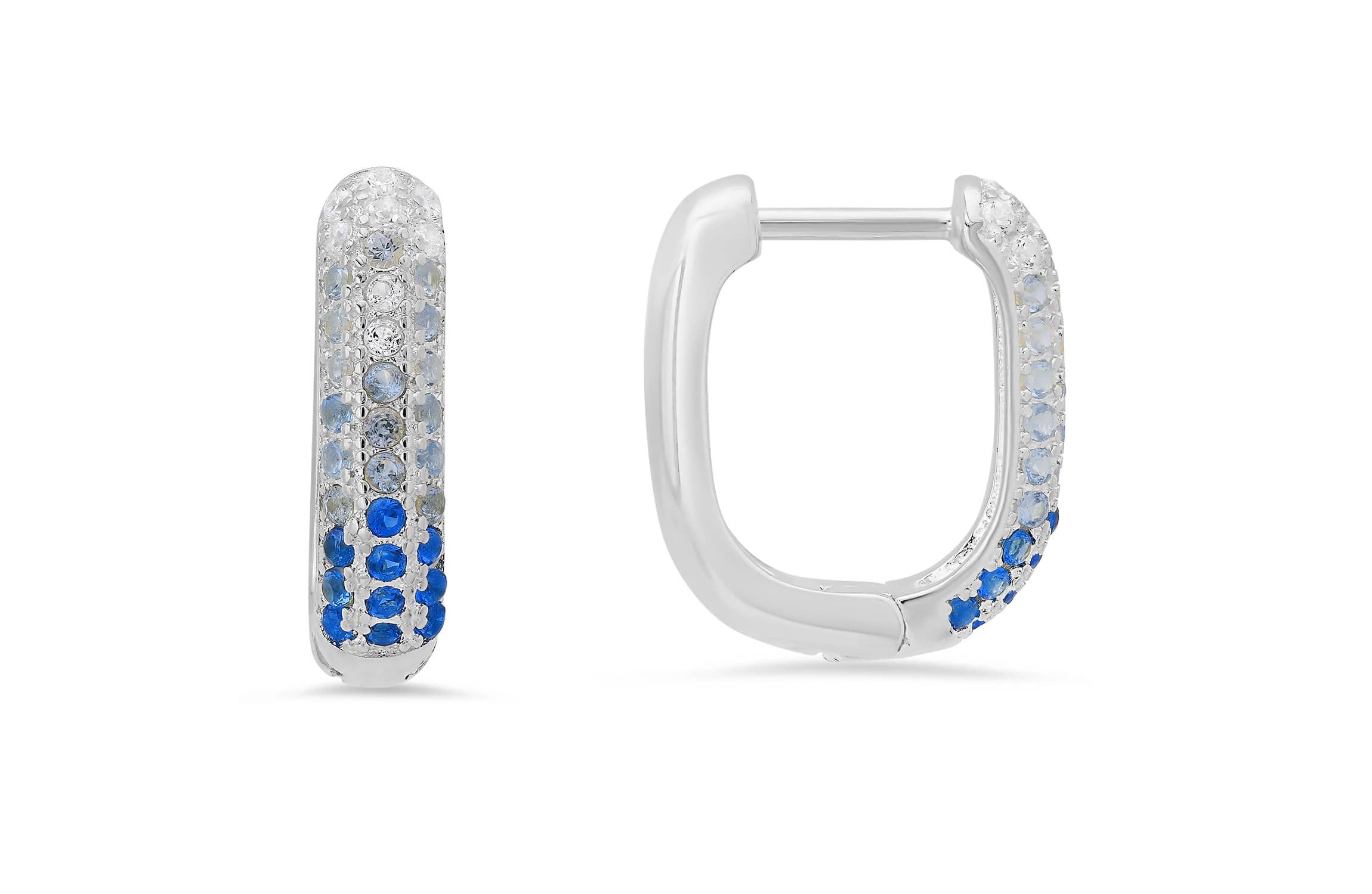 Sterling Silver Blue Ombre U Shaped Hoop Earrings