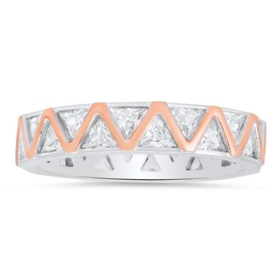 Kylie Harper Sterling Silver Two-Tone Trillion-cut CZ Eternity Band Ring, Gold, 7