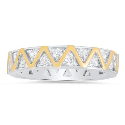 Kylie Harper Sterling Silver Two-Tone Trillion-cut CZ Eternity Band Ring