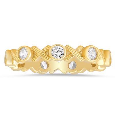 Kylie Harper Sterling Silver Diamond-cut Bezel-set CZ XO Eternity Band Ring