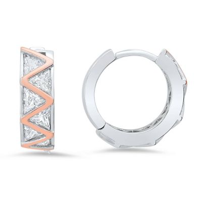 Kylie Harper Sterling Silver Two-Tone Trillion-cut CZ Hoop Earrings, Gold