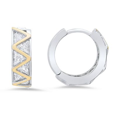 Kylie Harper Sterling Silver Two-Tone Trillion-cut CZ Hoop Earrings
