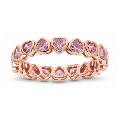 Kylie Harper Sterling Silver Bezel-set Heart-cut Pink CZ Eternity Band Ring