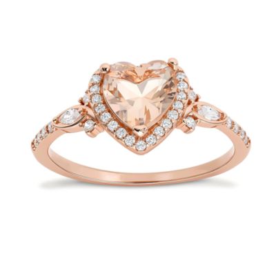 Kylie Harper 14K Rose Gold Over Silver Heart-cut Morganite CZ Halo Ring
