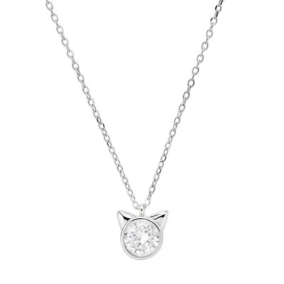 Kylie Harper Sterling Silver Bezel-set CZ Kitty Cat Pendant Necklace