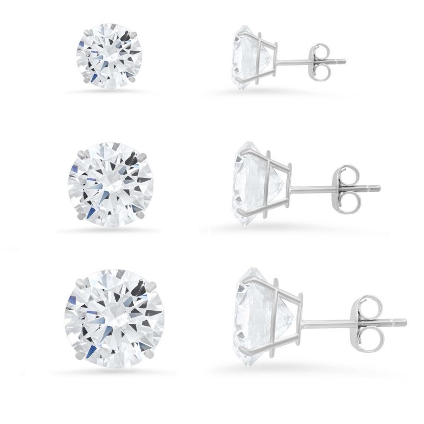 Lab Created Sterling Silver Set of 3 Round-cut CZ Earring Set