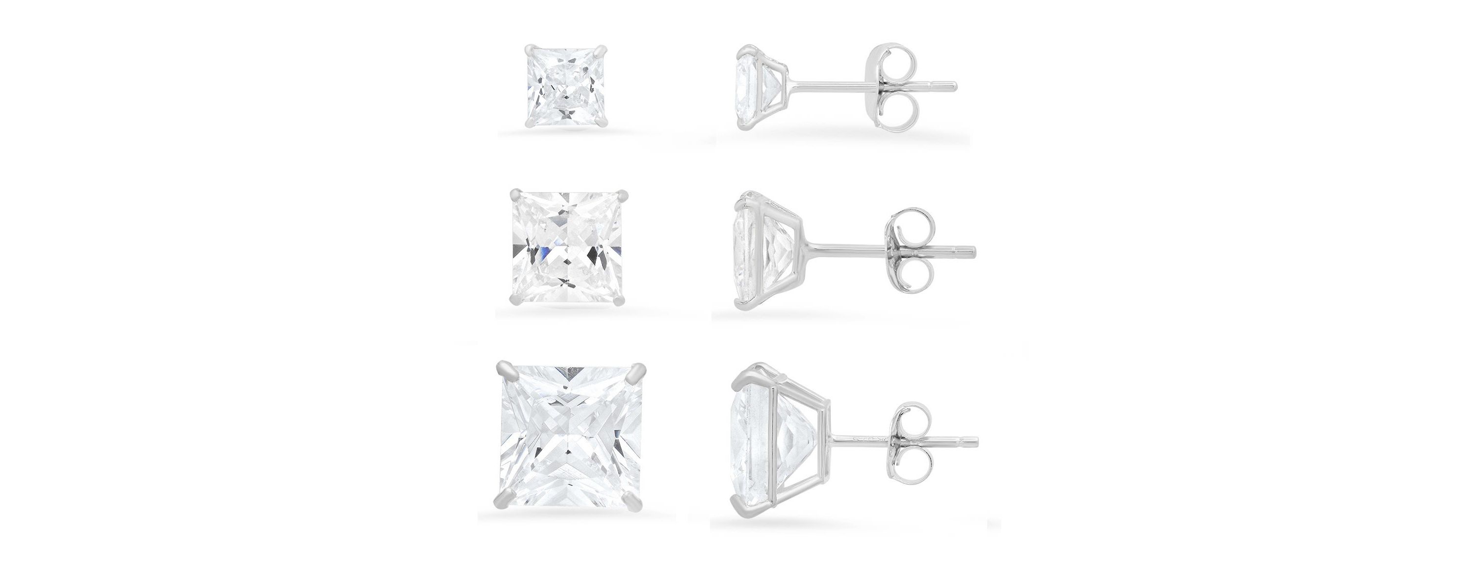 Lab Created Sterling Silver Set of 3 Princess-cut CZ Earring Set