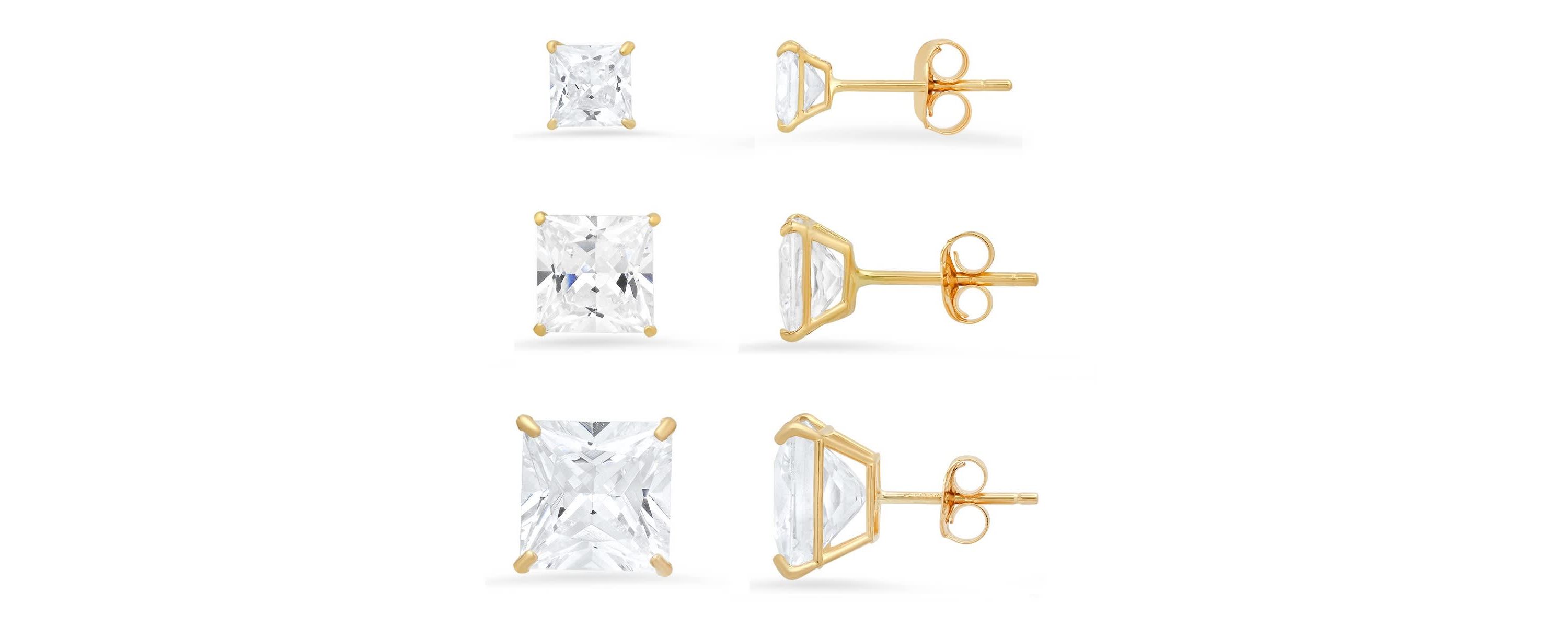 Sterling Silver 3pc Princess CZ Set Earrings