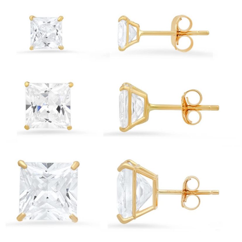 Sterling Silver 3pc Princess CZ Set Earrings
