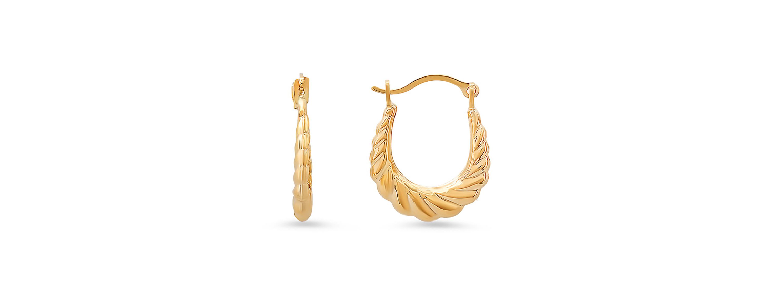 10k Yellow Gold Petite 15mm U Shaped Swirl Hoop Earrings