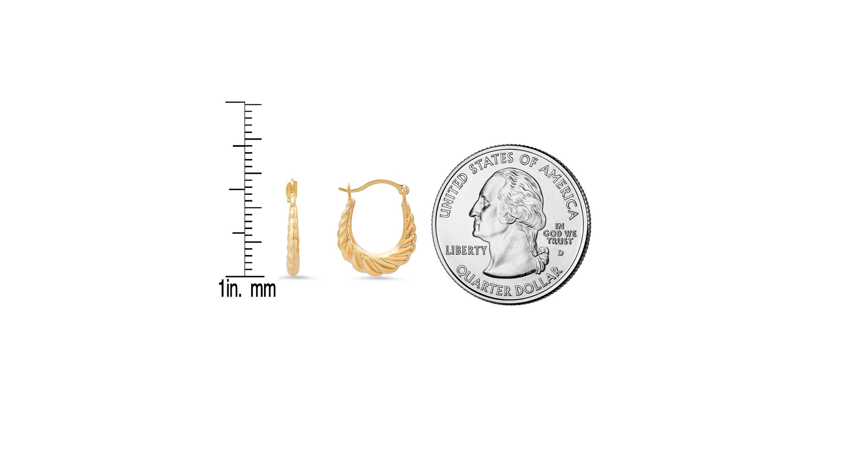 10k Yellow Gold Petite 15mm U Shaped Swirl Hoop Earrings