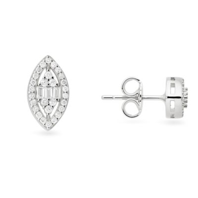 Kylie Harper Sterling Silver Multi-cut Marquise Halo Stud Earrings