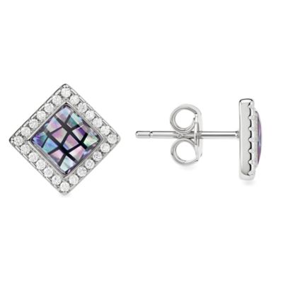 Kylie Harper Sterling Silver Mosaic Abalone Pearl Square Stud Earrings