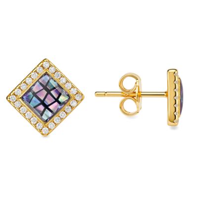 Kylie Harper Sterling Silver Mosaic Abalone Pearl Square Stud Earrings, Gold