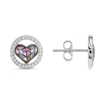 Kylie Harper Sterling Silver Mosaic Abalone Pearl Heart Earrings