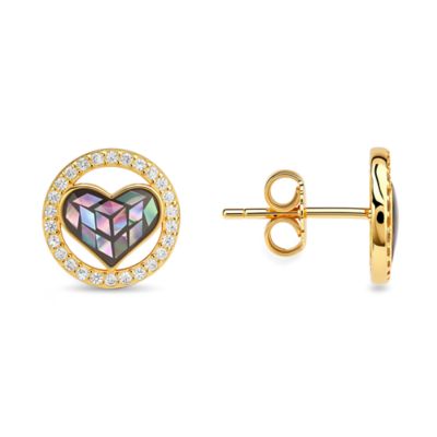 Kylie Harper Sterling Silver Mosaic Abalone Pearl Heart Earrings, Gold