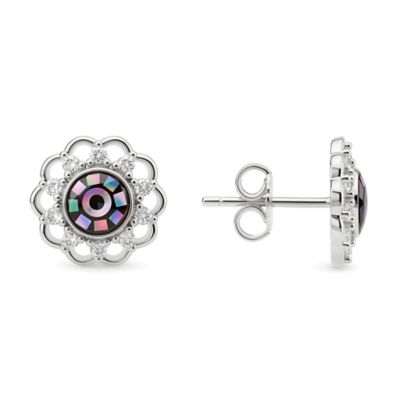 Kylie Harper Sterling Silver Mosaic Abalone Pearl Floral Stud Earrings