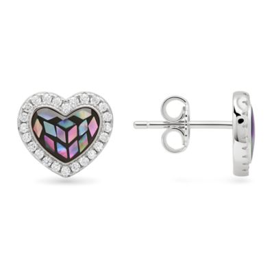 Kylie Harper Sterling Silver Mosaic Abalone Pearl Heart Halo Earrings