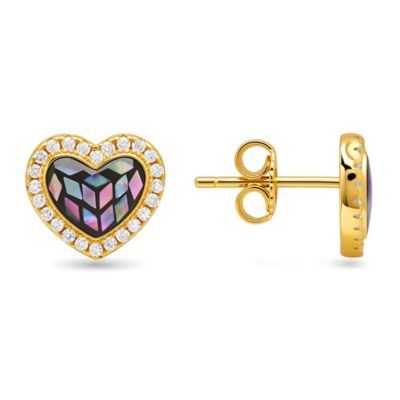 Kylie Harper Sterling Silver Mosaic Abalone Pearl Heart Halo Earrings, Gold