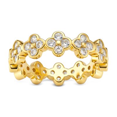 Kylie Harper Sterling Silver Petite Bezel-set CZ Clover Eternity Band Ring