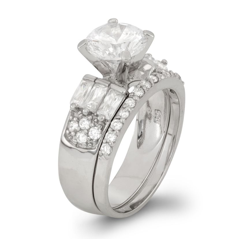 Lab Created Sterling Silver White Cz Halo Stackable Ring