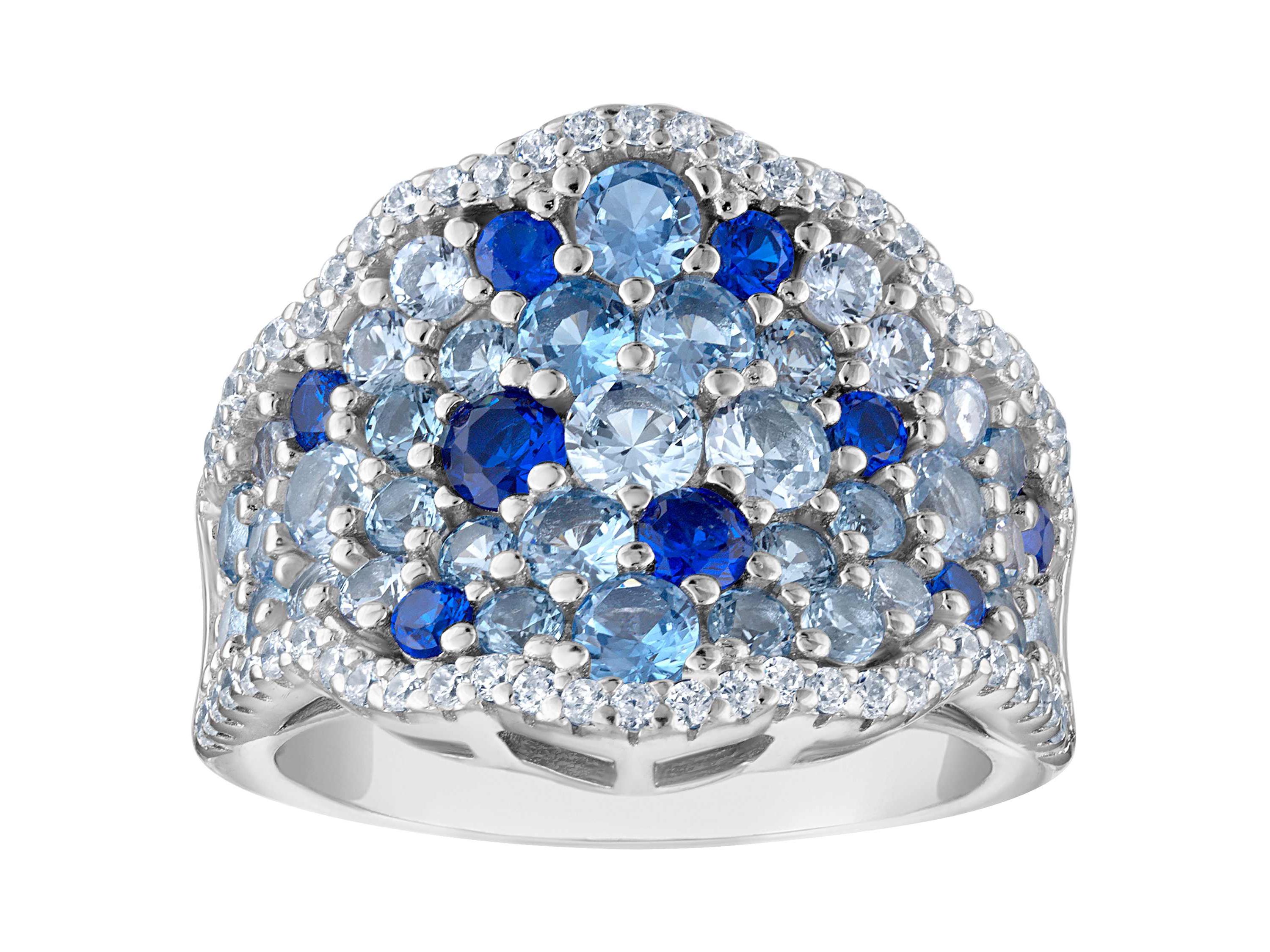 Lab Created Sterling Silver Multi Blue And White Cz Ring