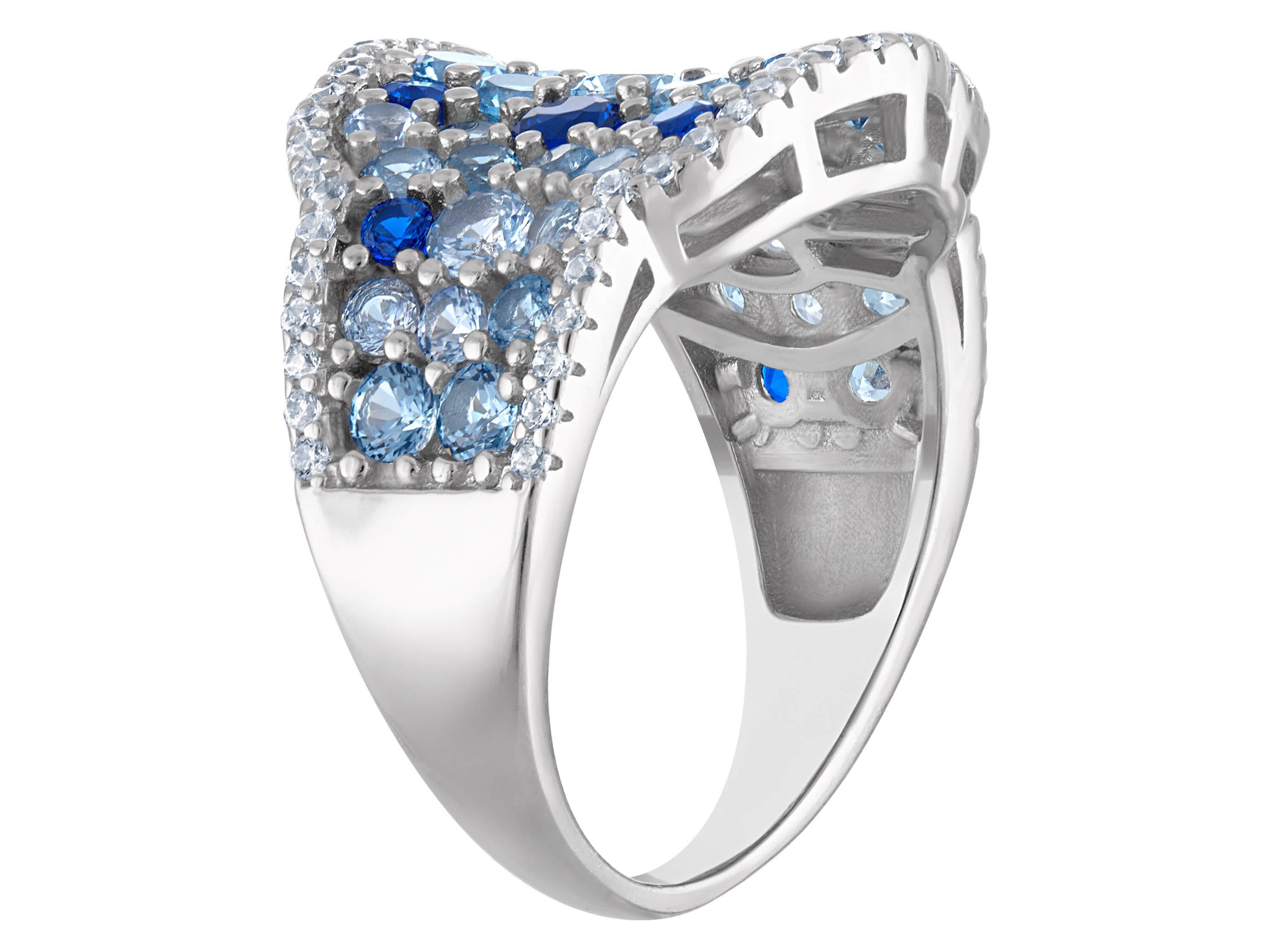 Lab Created Sterling Silver Multi Blue And White Cz Ring