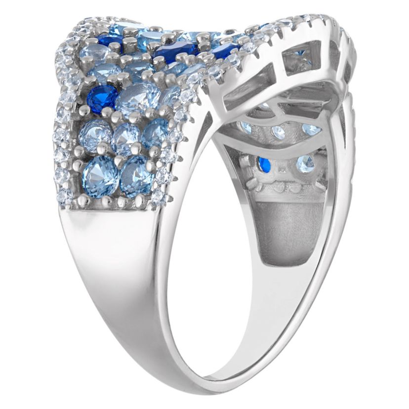 Lab Created Sterling Silver Multi Blue And White Cz Ring