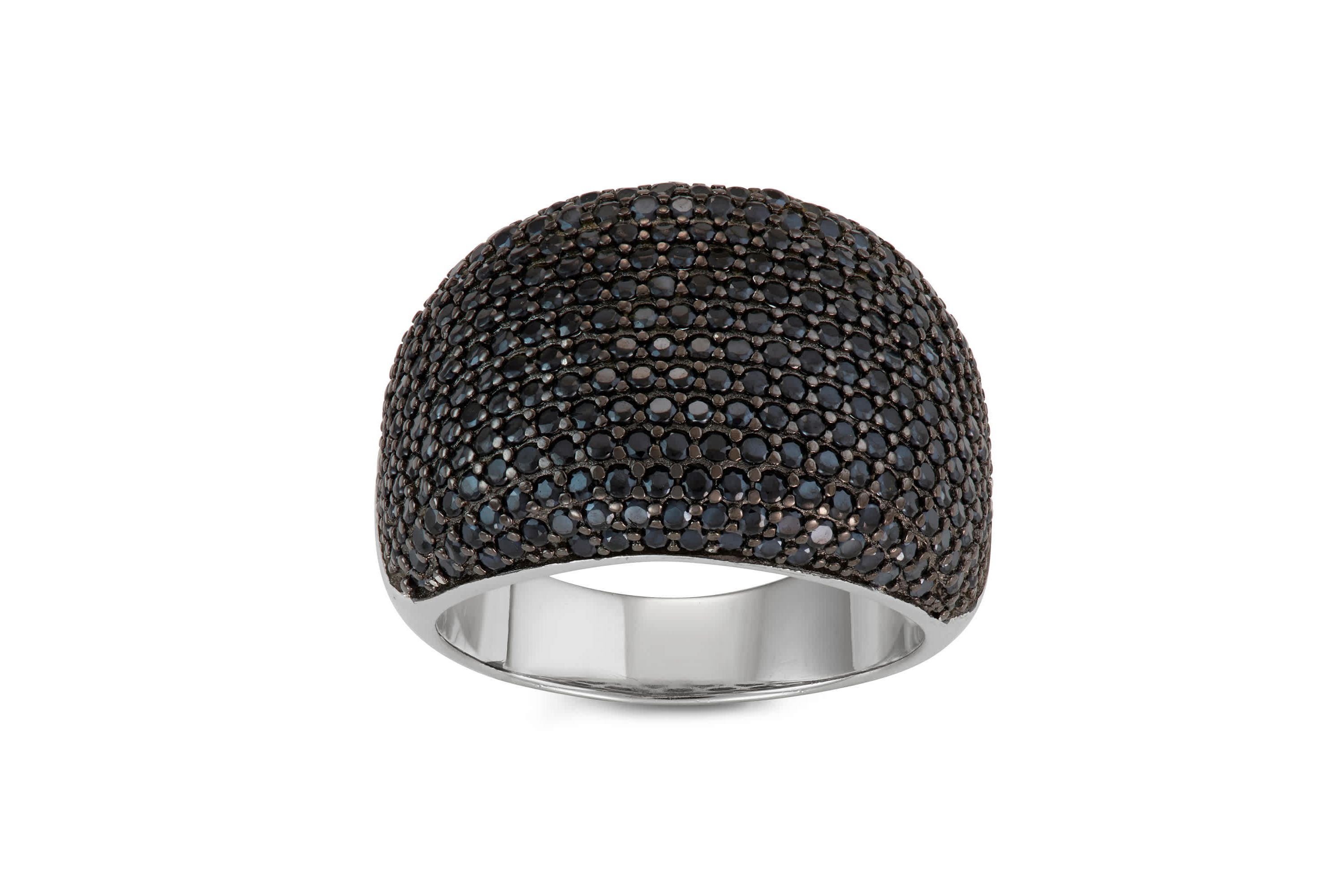 Lab Created Silver Plated Black Cz Statement Ring