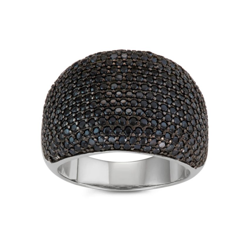 Lab Created Silver Plated Black Cz Statement Ring