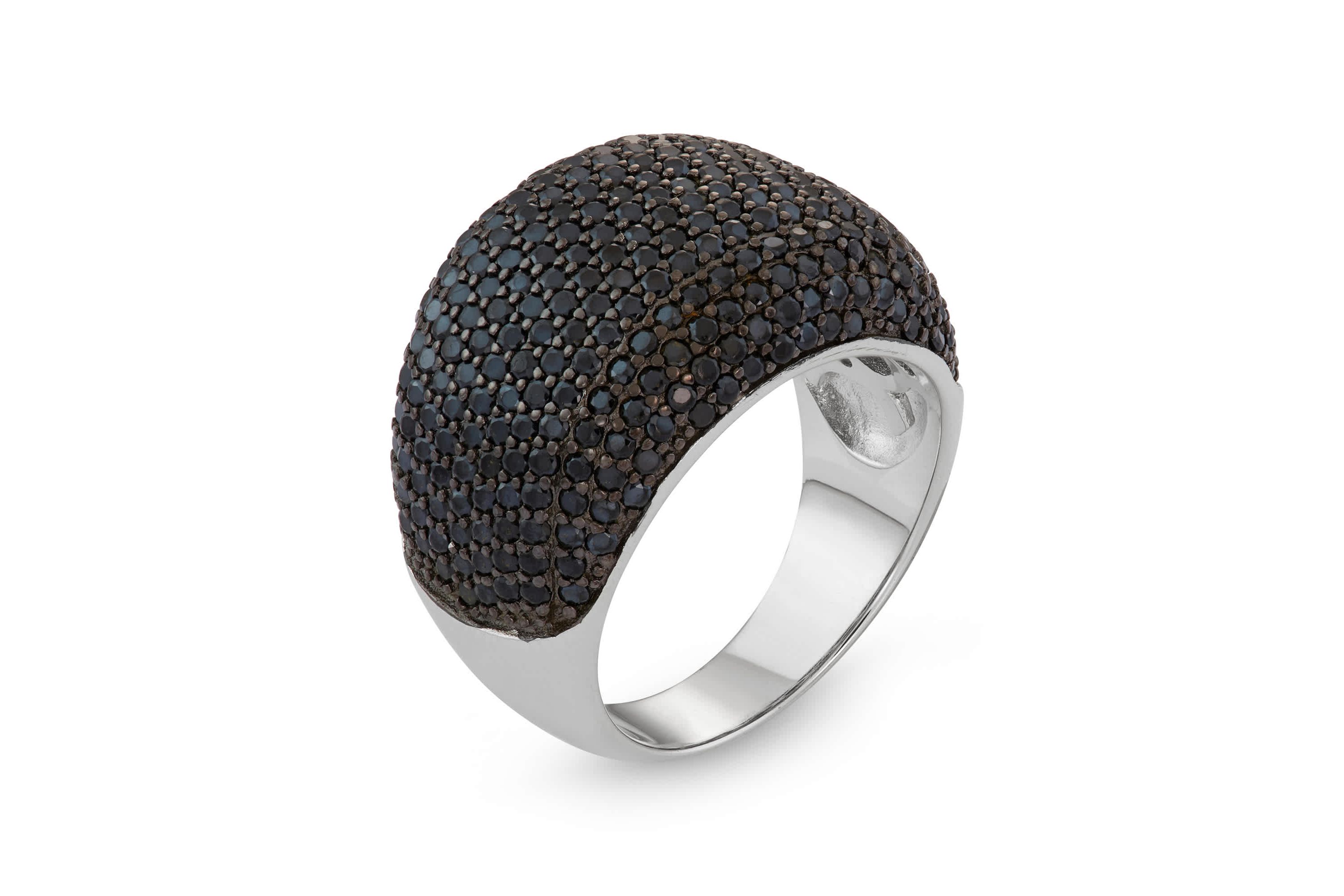 Lab Created Silver Plated Black Cz Statement Ring