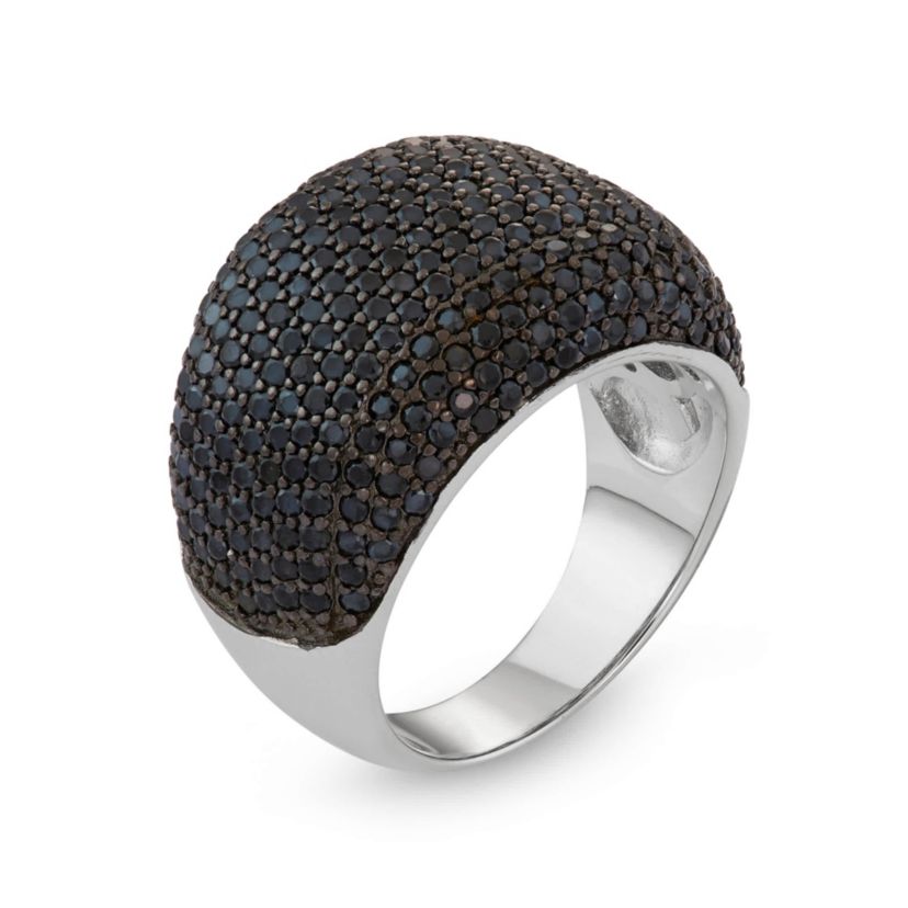 Lab Created Silver Plated Black Cz Statement Ring