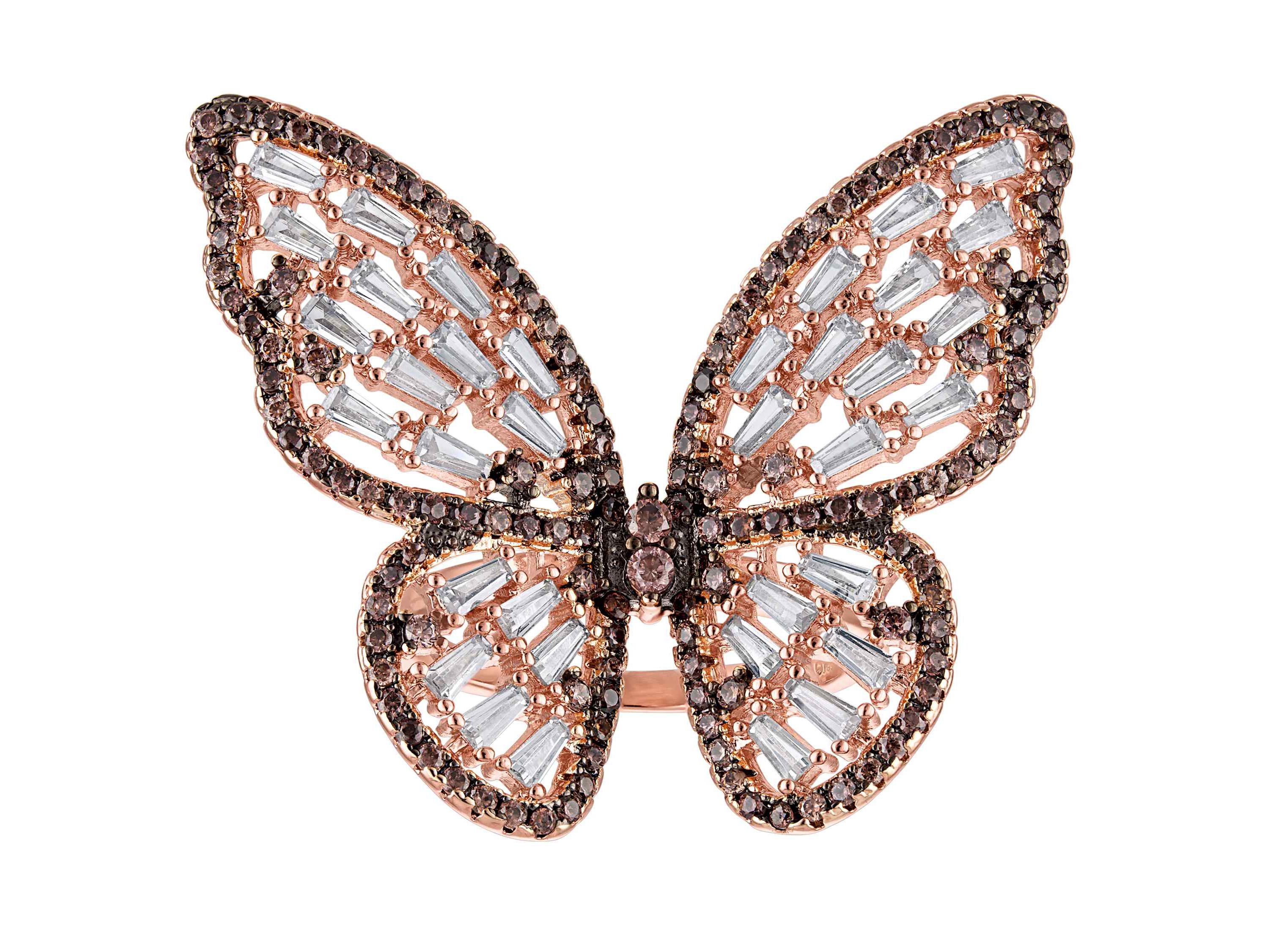 Lab Created Rose Gold Plated Cz Butterfly Statement Ring
