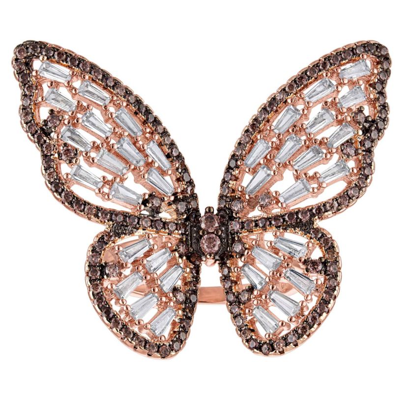 Lab Created Rose Gold Plated Cz Butterfly Statement Ring