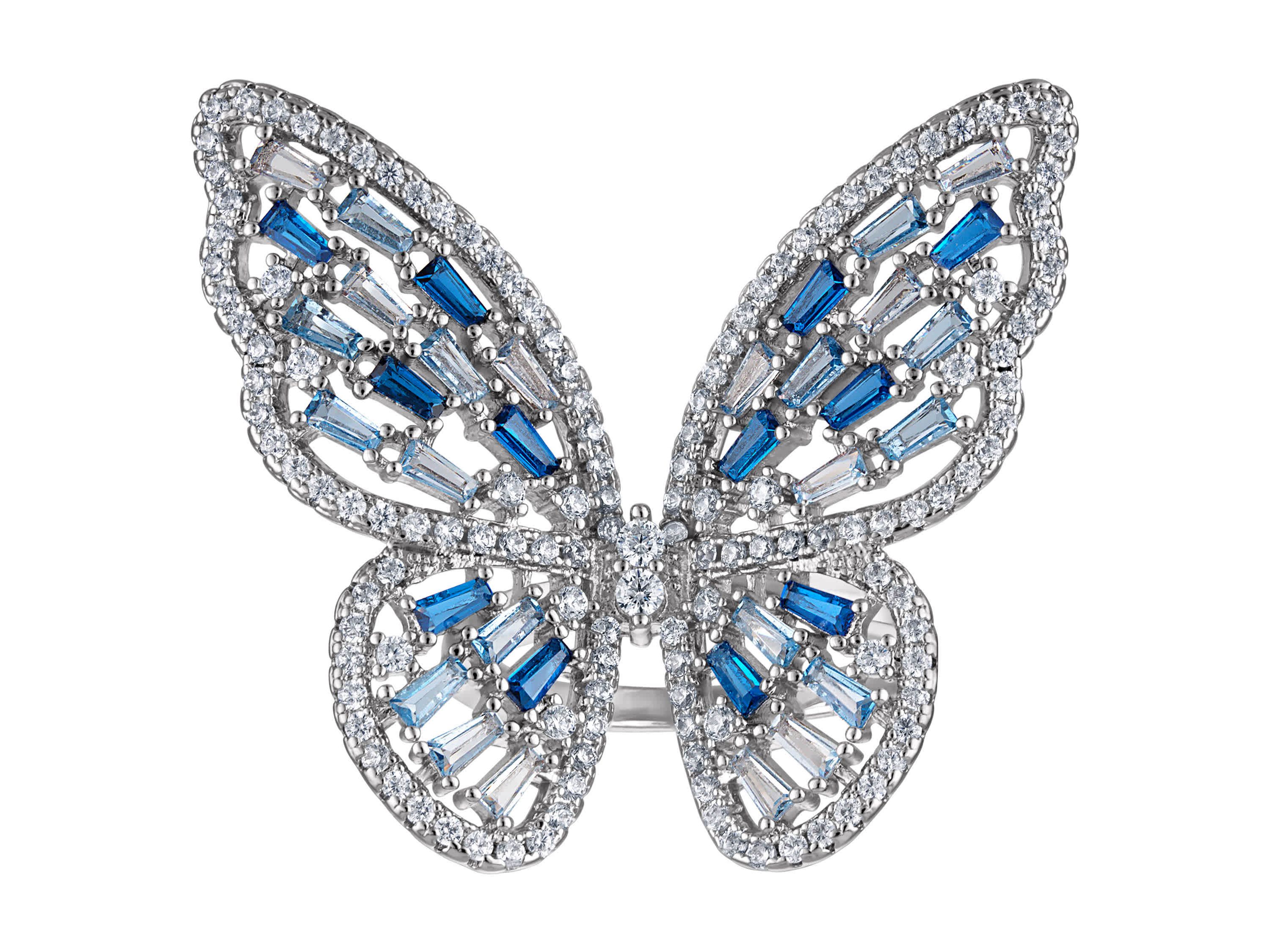 Lab Created Silver Plated Cz Butterfly Statement Ring