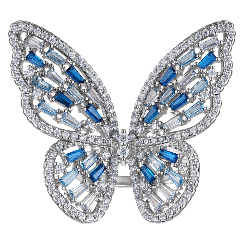 Lab Created Silver Plated Cz Butterfly Statement Ring