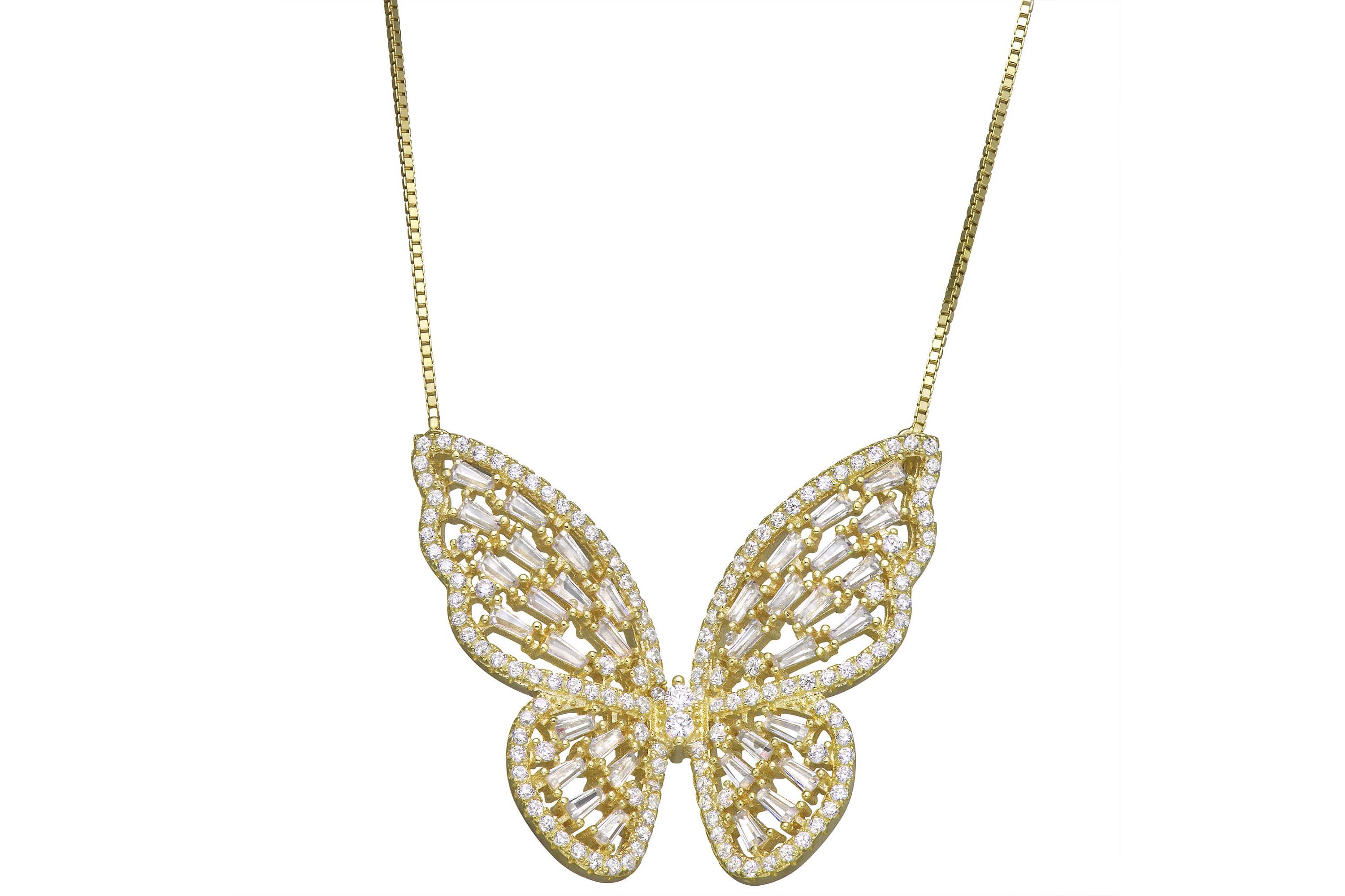 Lab Created Sterling Silver White Cz Butterfly Filigree Necklace