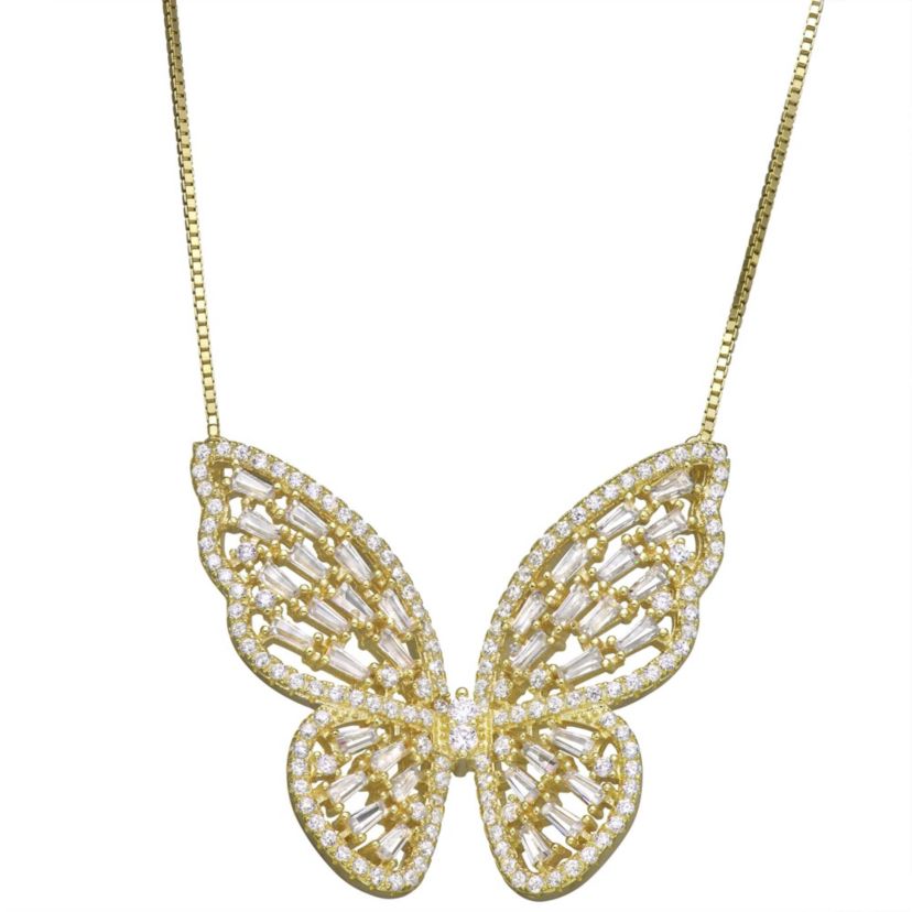 Lab Created Sterling Silver White Cz Butterfly Filigree Necklace