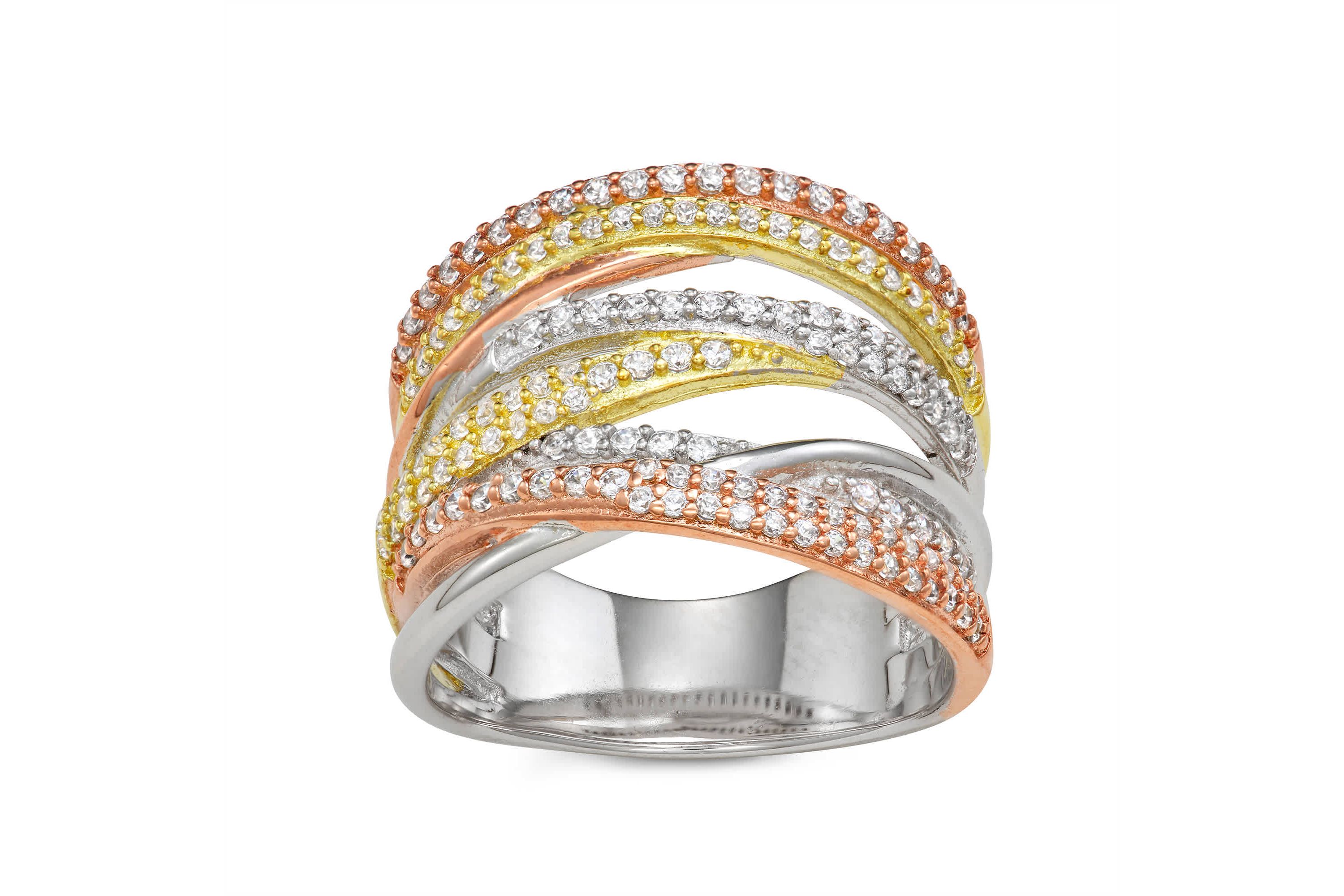 Lab Created Tri-Gold Plated Cz Statement Ring