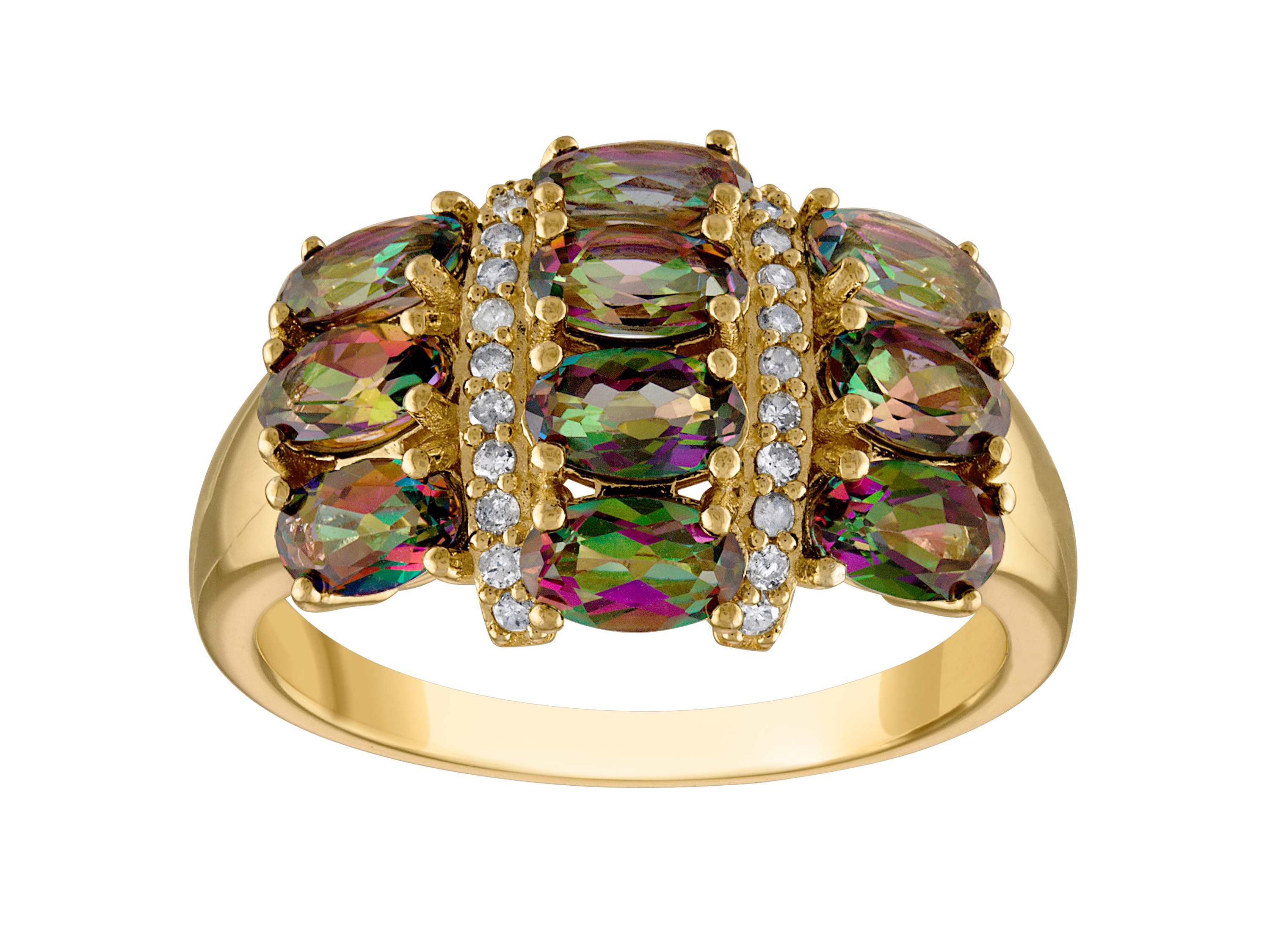 Lab Created Gold Plated Simulated Rainbow Ring