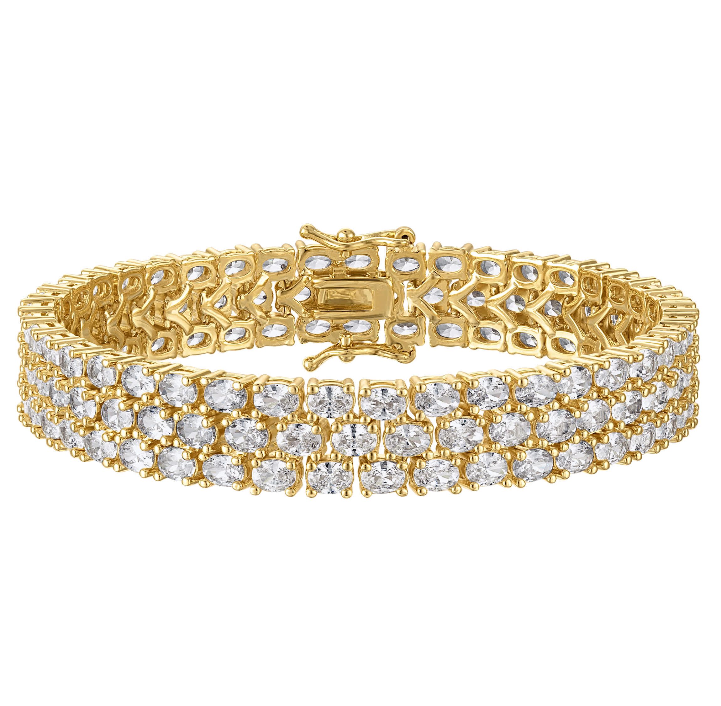 Lab Created Silver Plated 3X4mm Oval Cz Bracelet