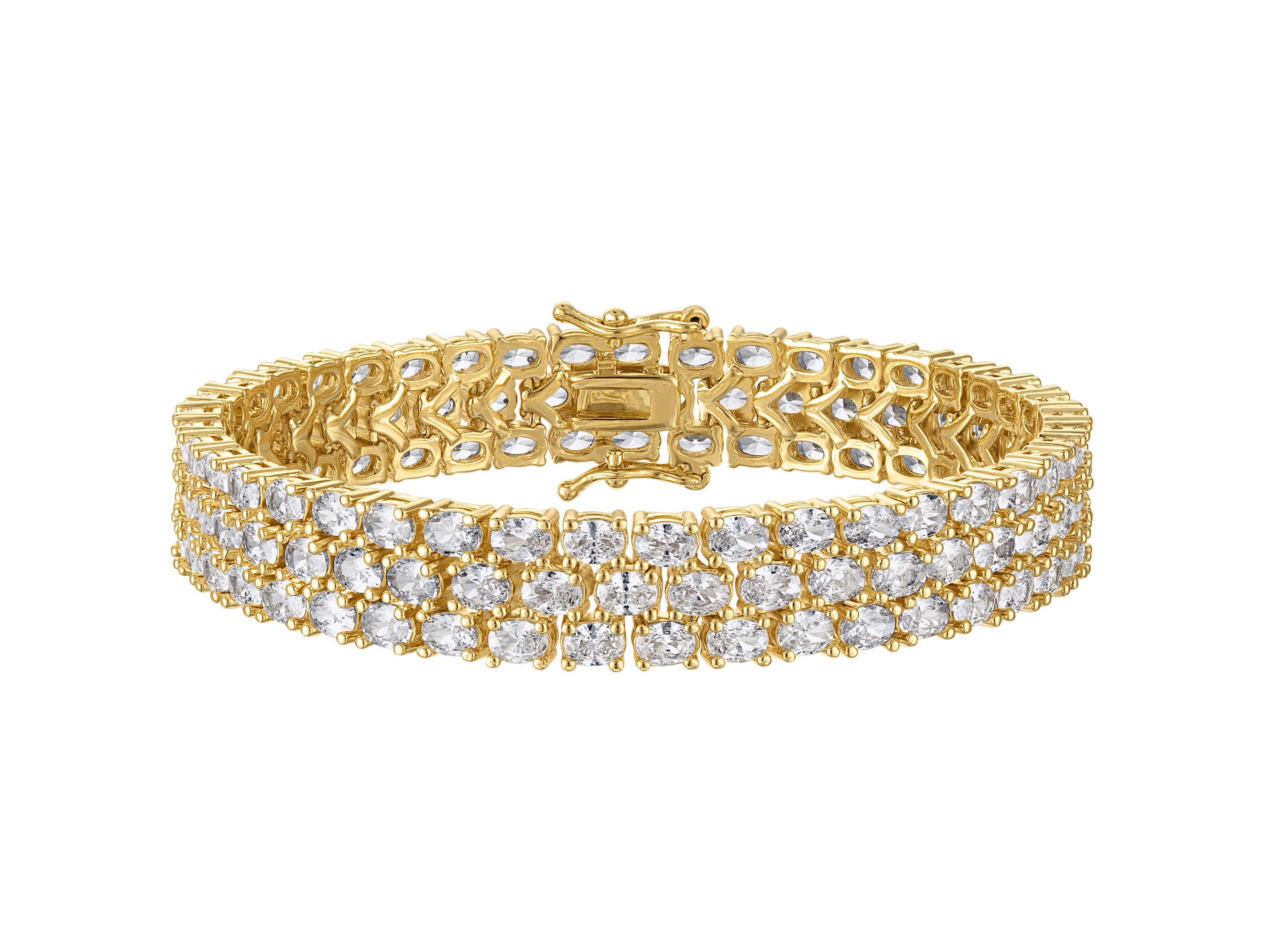 Lab Created Silver Plated 3X4mm Oval Cz Bracelet