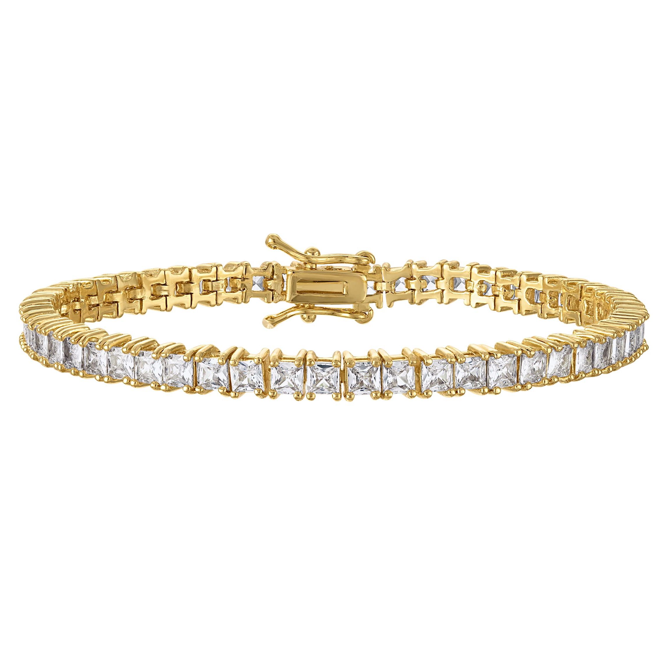 Lab Created Gold Plated Sq Wht Cz Bracelet