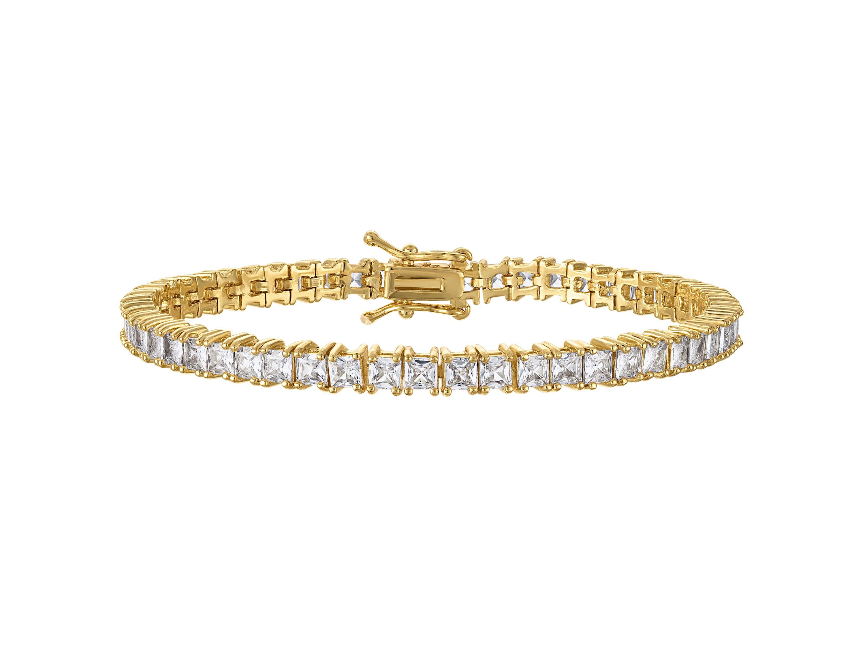 Lab Created Gold Plated Sq Wht Cz Bracelet