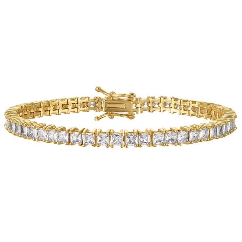 Lab Created Gold Plated Sq Wht Cz Bracelet