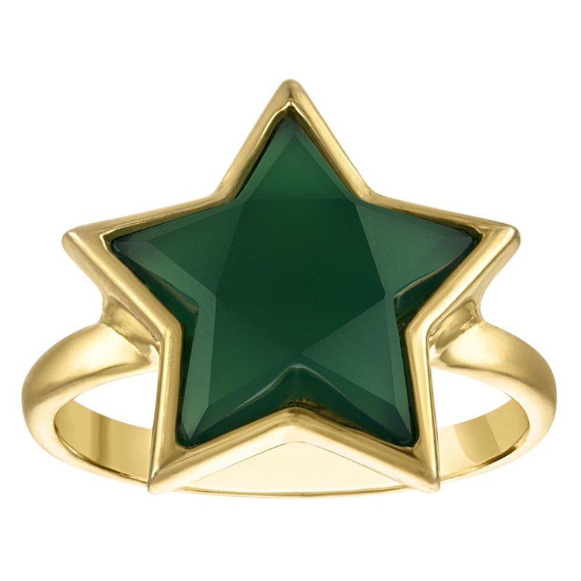 Gold Plated Sterling Silver Green Chalcedony Star Ring